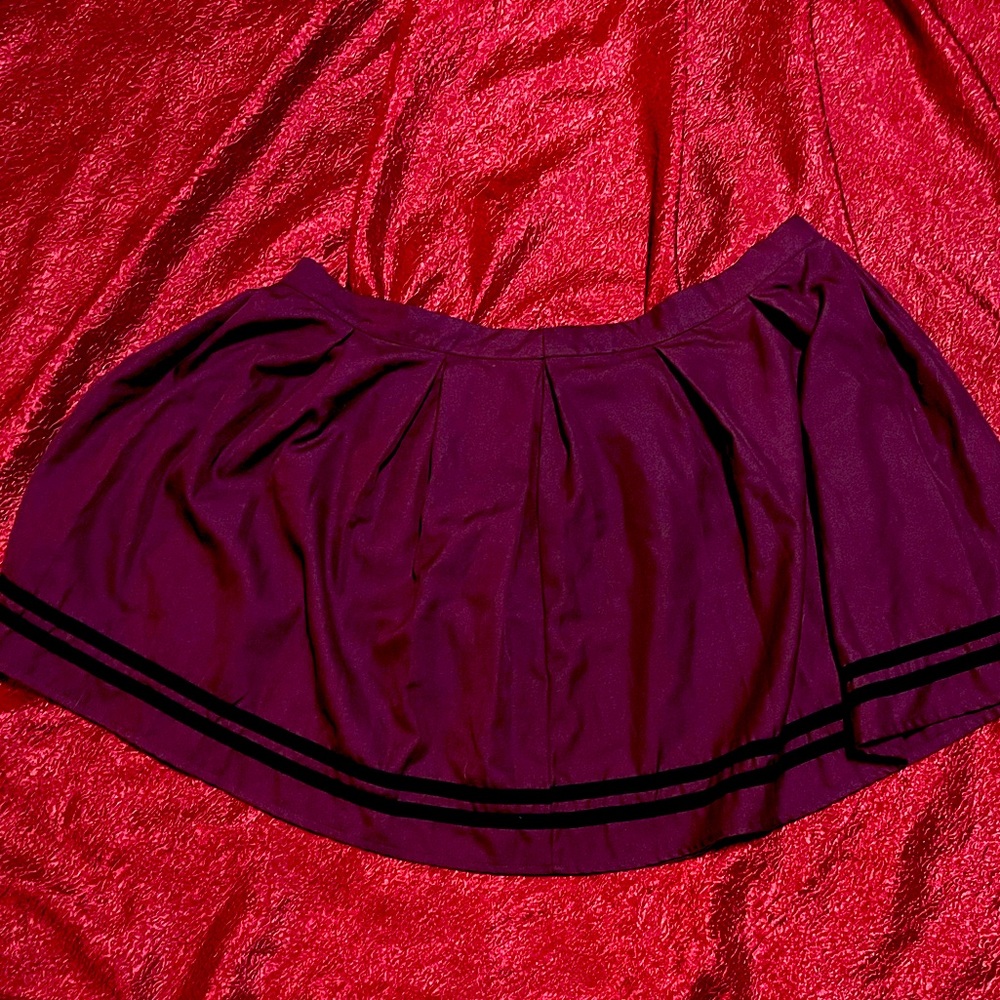Burgundy with Black Stripe Pleated Skirt